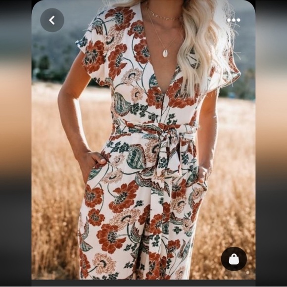 Vici Hollow Floral Pocketed Tie Jumpsuit - Picture 2 of 11